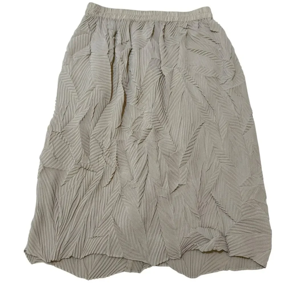 Vintage Han Feng Pleated Mini Skirt Textured Semi Sheer Cream USA Size Small